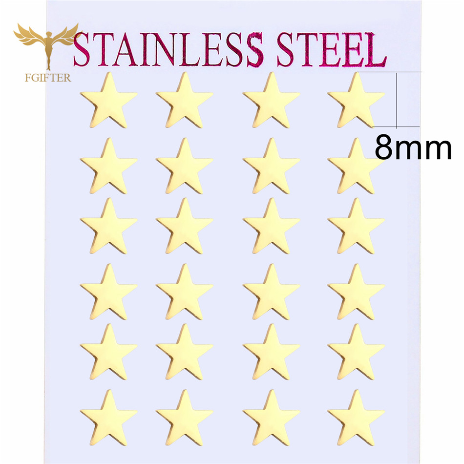12 pares de pendientes de estrella para mujer y hombre, joyería para Piercing en la oreja, conjunto de pendientes de tuerca de acero inoxidable, , de de reventa: Bronce antiguo plateado