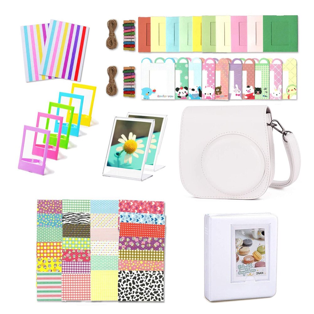 Voor Fujifilm Instax Mini 11 Camera Accessoires Set Met Pu Lederen Camera Case Cover Schoudertas Album Fotolijsten Stickers: WHITE