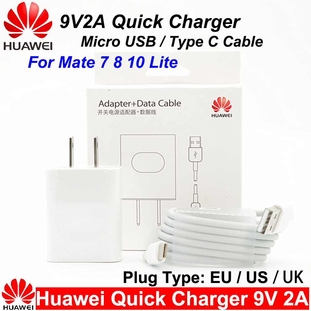 Huawei 9V2A caricabatterie rapido UK/EU/US QC2.0 adattatore per ricarica rapida rapida tipo C/cavo Micro USB per Mate 7 8 10Lite P8 9 10Lite Honor 8