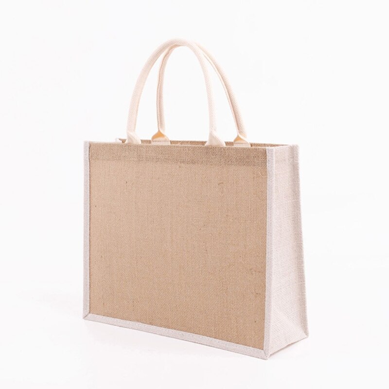 Jute Zak Met Gelamineerd Interieur En Zachte Katoenen Handvat, Vrouwen Winkelen Boodschappentassen, Bruidsmeisje Bag: white