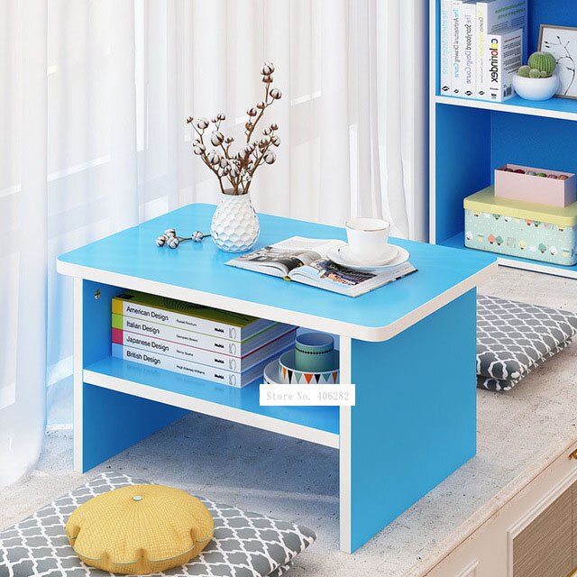 Eenvoudige Kleine Thee Tafel Japanse Stijl Moderne 2 Layer Drijvende Venster Salontafel Rechthoek Woonkamer Floor Lage Tafel: blue