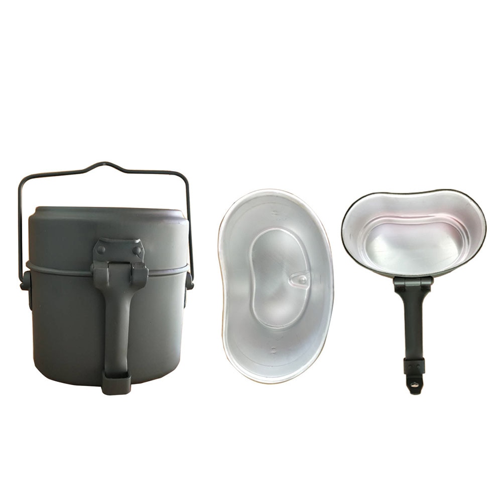 Heatable Outdoors 3 In 1 Aluminum Camping Lunch Box Picnic Kit Canteen Kettle Pot Canteen Food Cup Bowl For Camp Picnic Travel