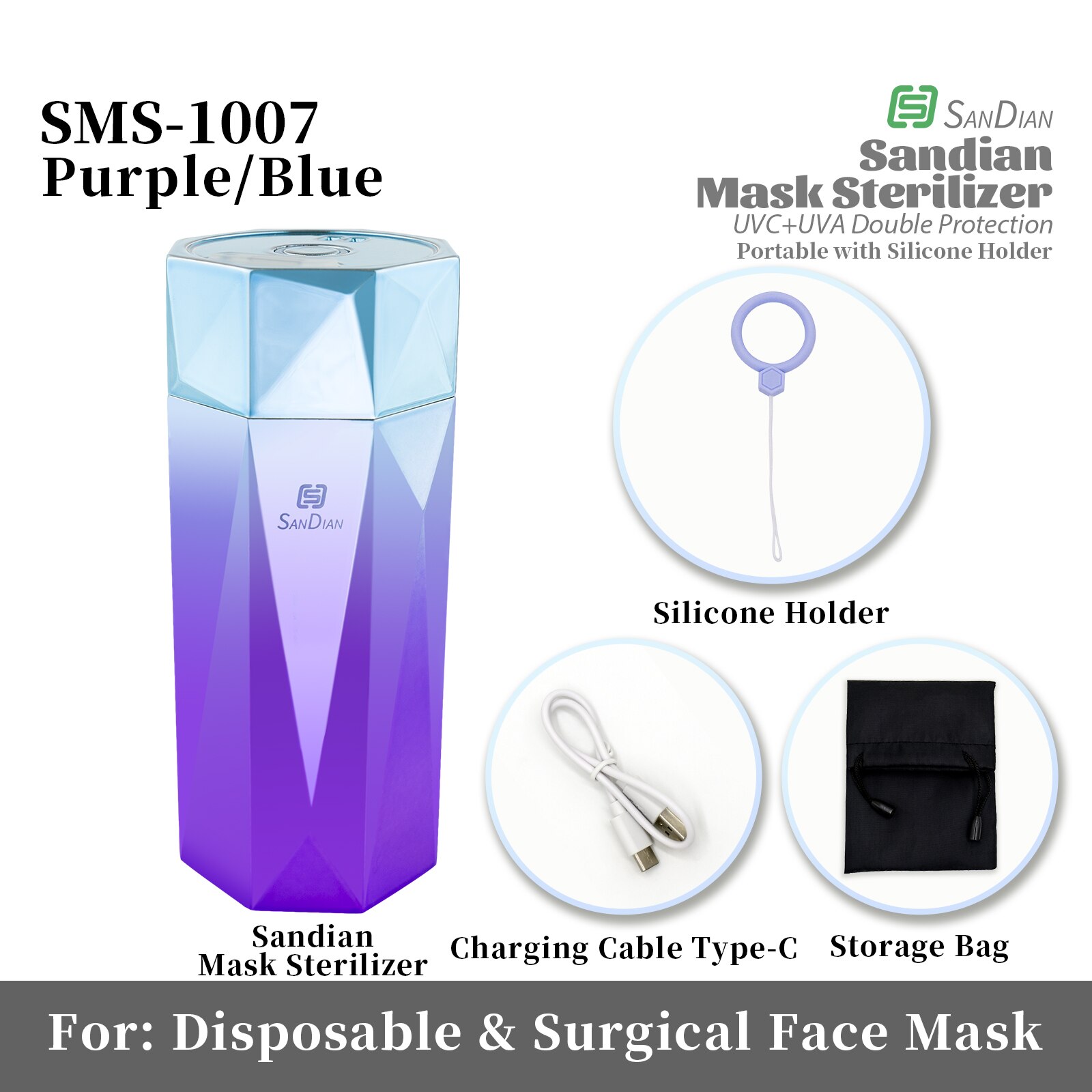 UVC + UVA Sterilisieren fallen Für Maske Schmuck Ohrring Ring Multifunktions kompakt Tragbare Wiederaufladbare Keimtötende Desinfektion: SMS-1007