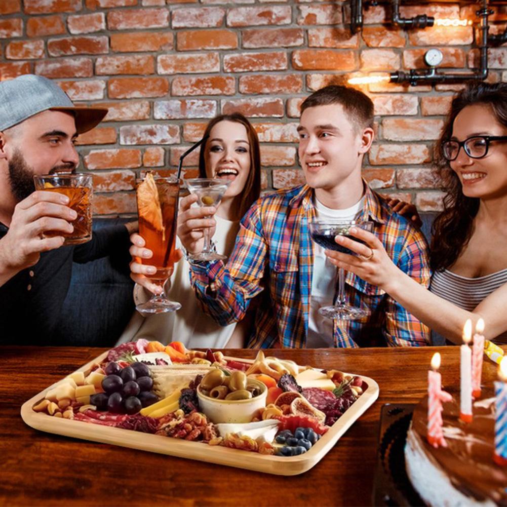 Træbambus charcuteribræt bakke med låg serveringsbakke charcuteribræt serveringsbræt til køkkenmadlavning familiefest