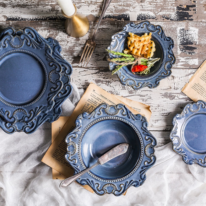 Retro keramiske middagsretter dessertbakke vestret ris skål suppe nudler dessert tallerken mønster spisestel wjb 41506