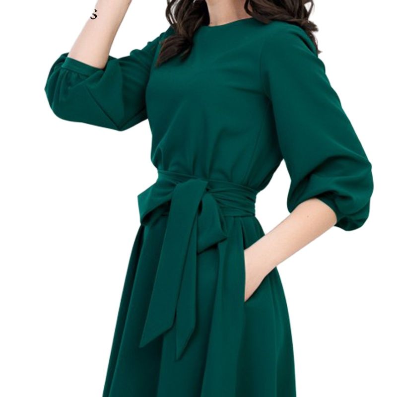 Robe trapèze Vintage pour femmes, lanterne de plage, demi manches, col rond, poches, longueur aux genoux, robes décontractées, automne 2022