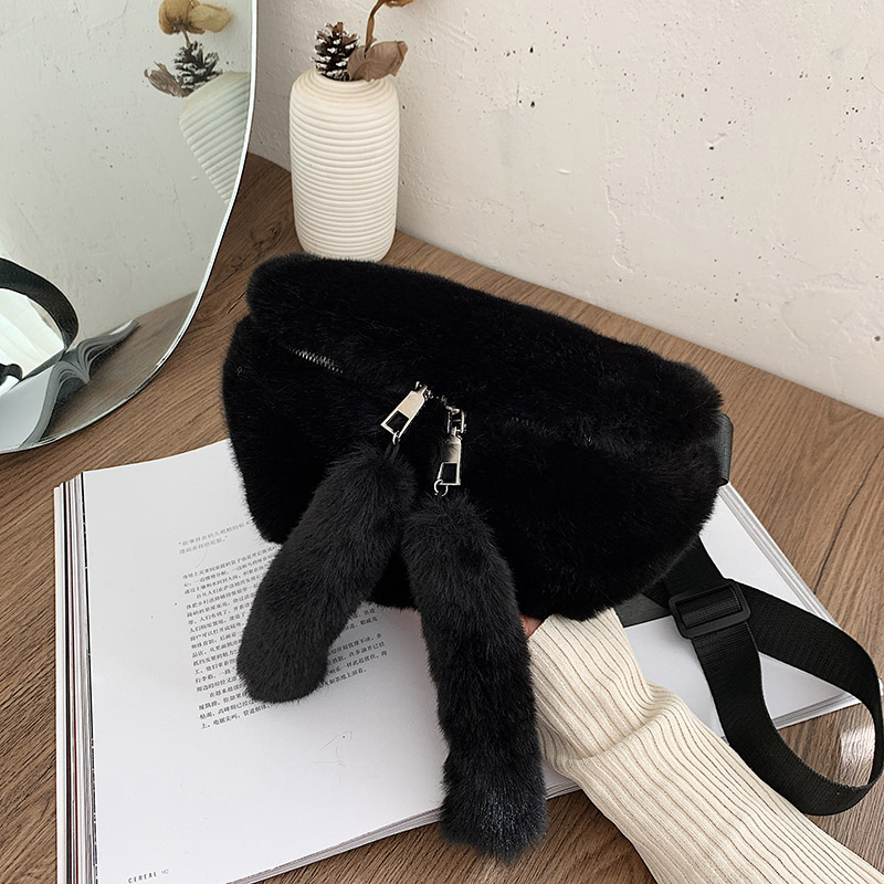 Trendige gürteltasche für damen, winter-samt-brusttasche, einfarbige schultertasche, bauchtasche, damen-outdoor-sportgürtel: Schwarze hüfttasche