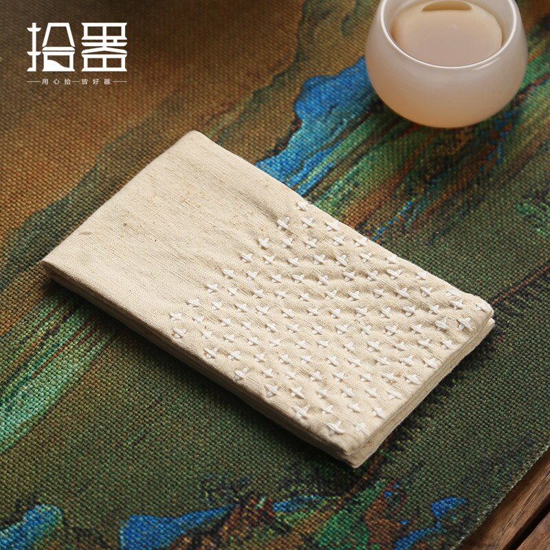 Retro Chinese Geborduurde Theedoek Japanse Thee Doek Pot Pad Tafelkleed Absorberende Katoen Hennep Verdikte Thee Plaat Accessoires