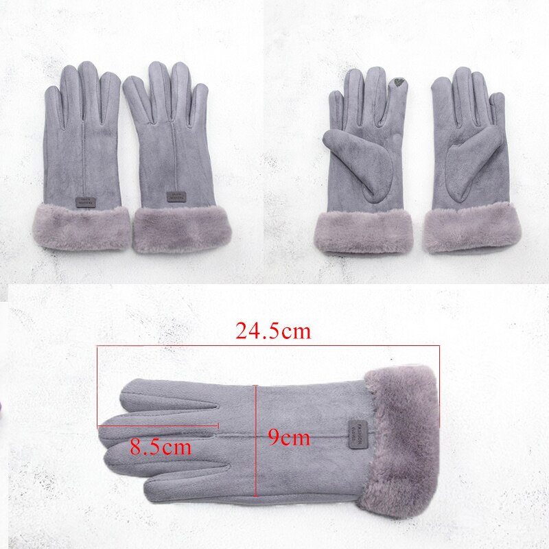 Vinterhandsker til kvinder berøringsskærm dame ruskind varm plys inde fingerhandsker kvindelige vinter bløde sorte vanter handsker