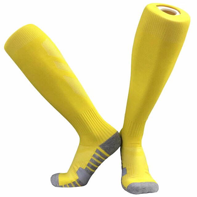 Durable Sports Socks Knee Legging Stockings Soccer Baseball Football Over Knee Ankle Men kids Socks Cycling CJM624: yellow / Adult size