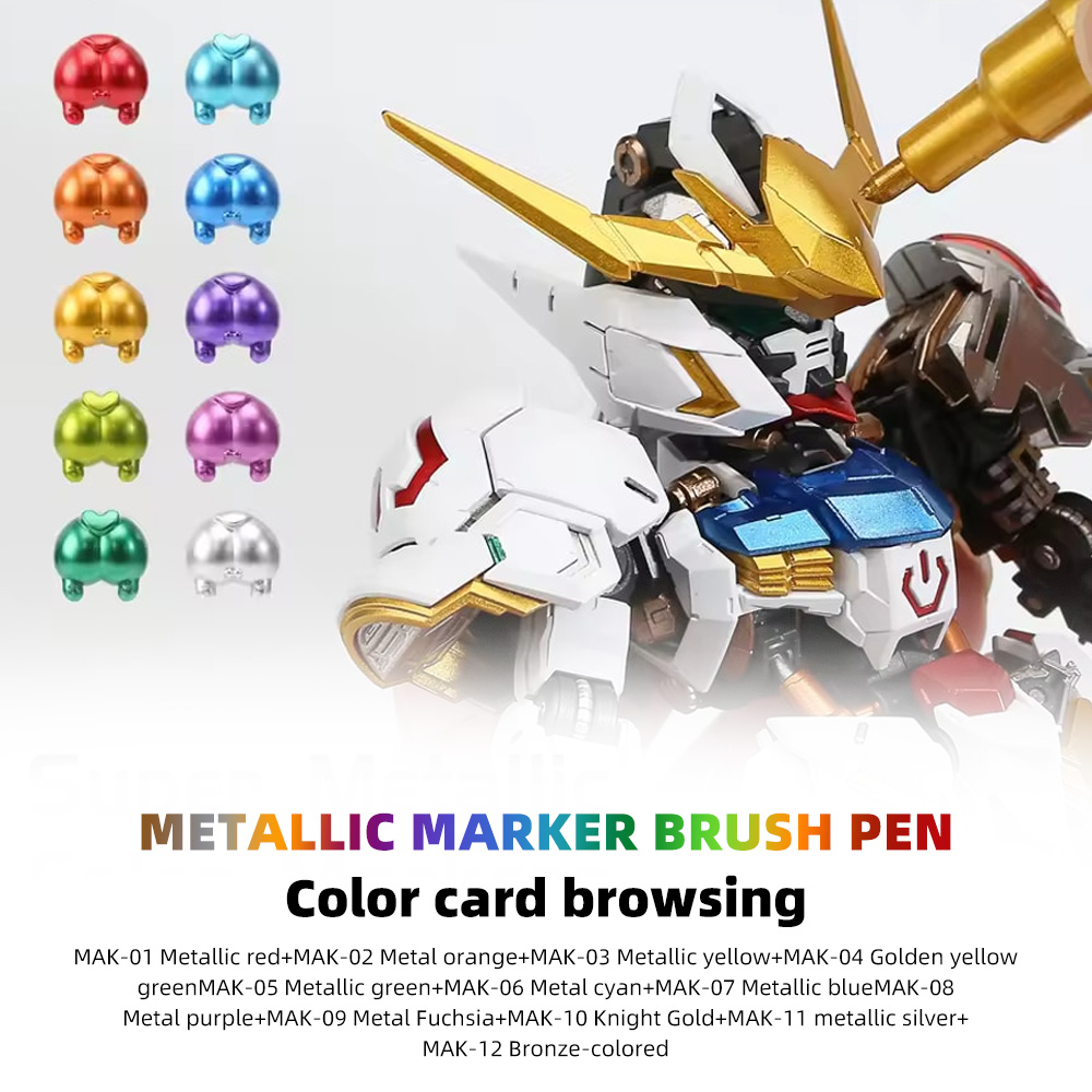 DSPIAE MKA 12 Farben Super metallisch Marker Pinsel Stift Wasserbasis Weichen Kopf farbe für Gundam Mecha Modellbau Hobby DIY Werkzeug