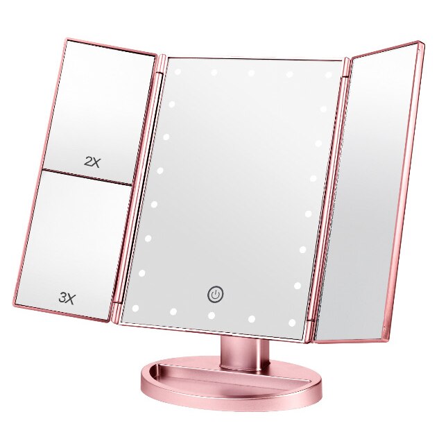 Espejo de maquillaje ligero con pantalla táctil LED, espejo cosmético de alta definición con aumento de 1X/2X/3X/10X, 22 unidades: Rose Gold