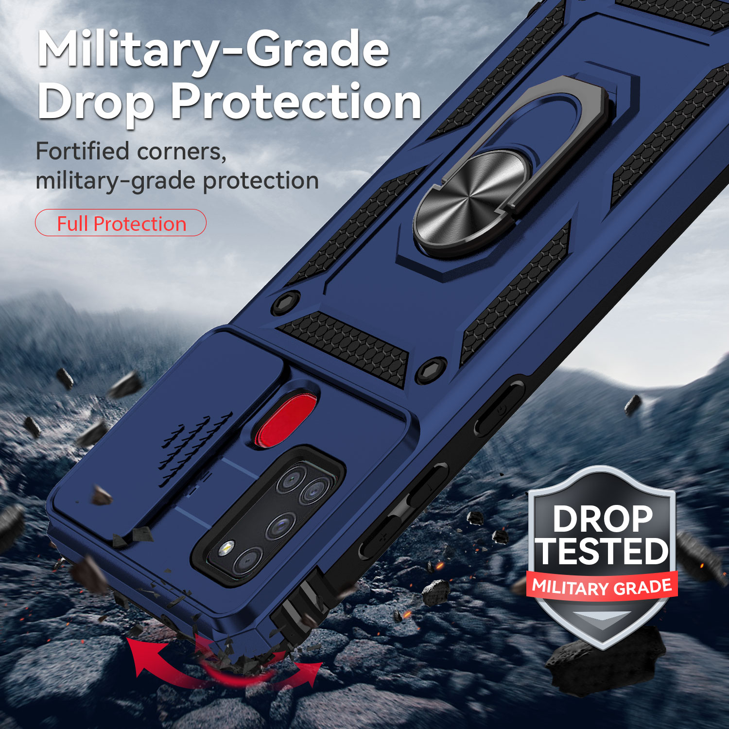 Ringstativcover til samsung  a21s , etui til galaxy  a21s , rustning, faldsikkert kamerabeskyttelses-telefoncover til samsung galaxy  a21s a21 s