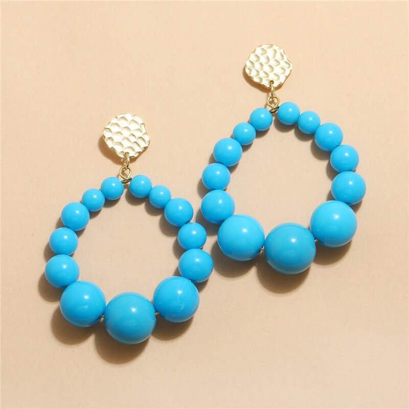 Kolorowe kolczyki w kształcie kropli z koralikami dla kobiet dziewczynki 2021 Trend akrylowe kolczyki w stylu Vintage Hoop kobiece czeski biżuteria Party Beach Gift: D Bead Earrings