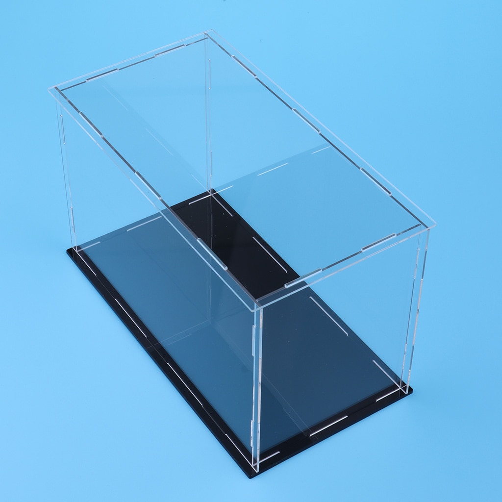 Clear Acrylic Display Case Rack Box Cube Organizer Stand &amp; Black Base for Dolls or Collectibles Model Toys - 23 x 11 x 11 cm