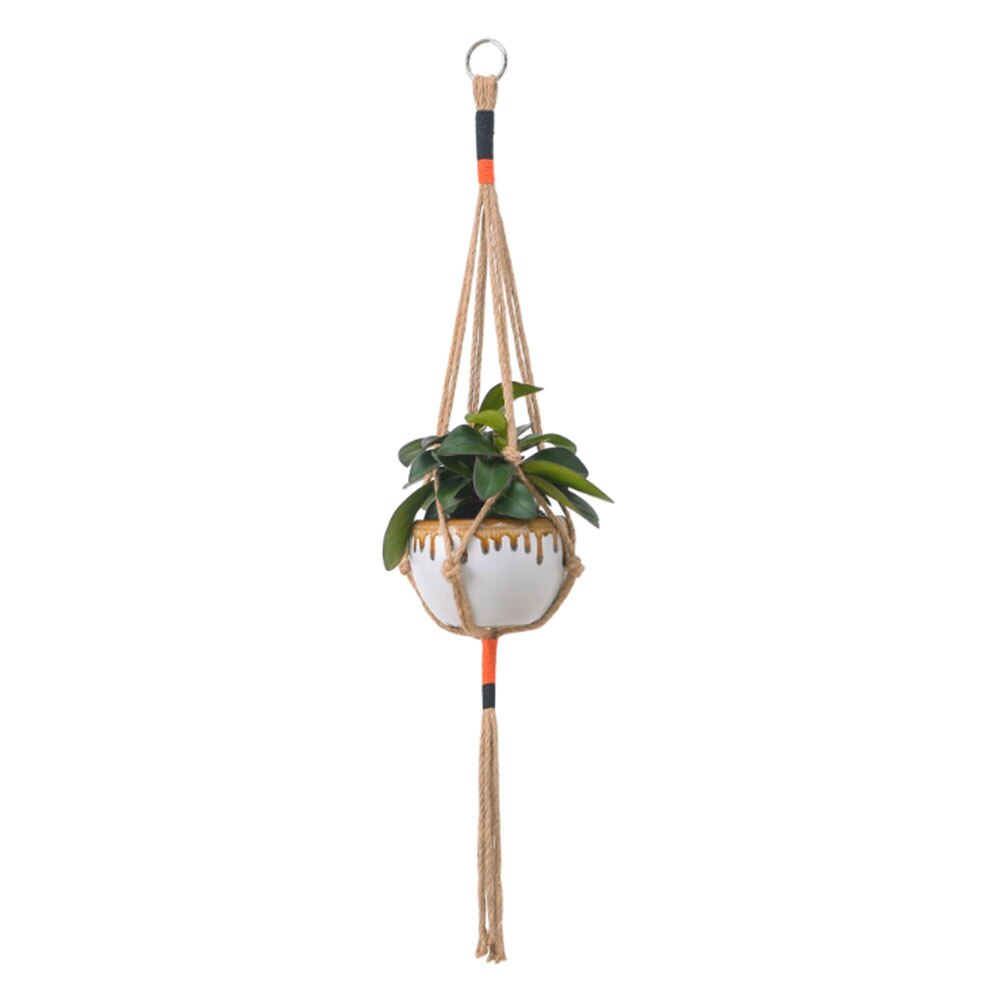 Huishoudelijke tuin handgeweven touwzak, eenvoudige stijl tuinieren natuurlijk henneptouw bloempot groene plant hangend type tuck net: Oranje