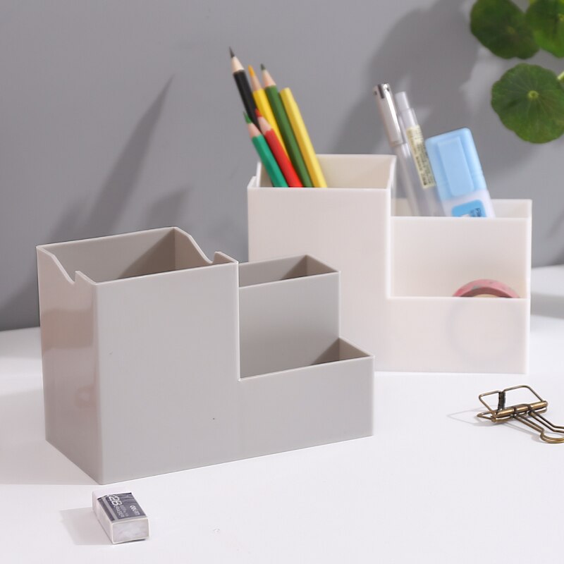 Multi-fonction 4 grilles porte-stylo de bureau conteneur organisateur de bureau papeterie carré stylo porte-crayon boîte de rangement en plastique 1PC