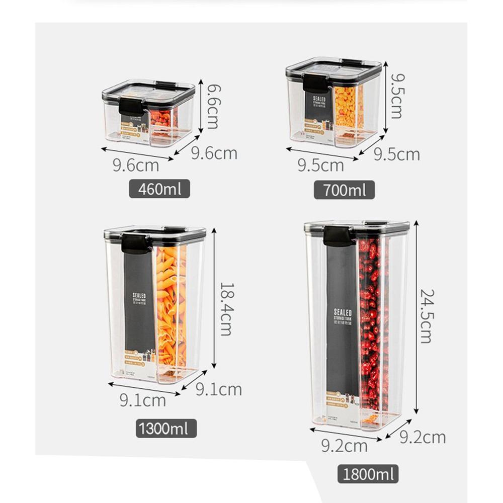 Hem matlagringsbehållare slitstark plast 460ml, 700ml, 1300ml, 1800ml flerkornstankar genomskinliga burkar