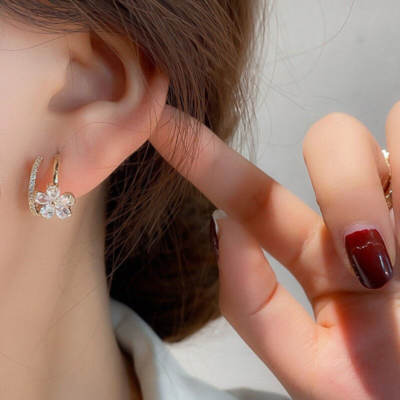2022 neue Koreanische Luxus Kristall Zirkon Blume Zucht Ohrringe Für Frauen Elegante Metall Gold Ohrringe Mädchen Partei Schmuck