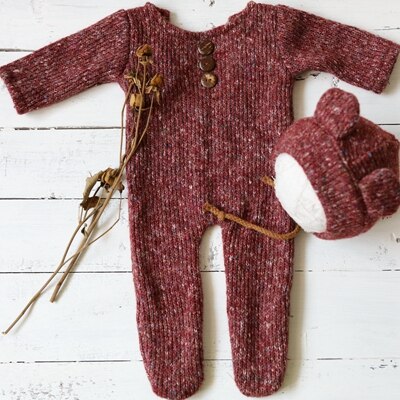 Newborn Photography Props Footed Rompers for Baby Boy Knitting Soft Photo Clothes Bebe Shooting Outfit DIY Prop Studio: Red