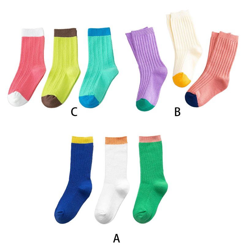 3 pares crianças inverno algodão tripulação meias neon doce cor com nervuras malha esporte meias gxmb