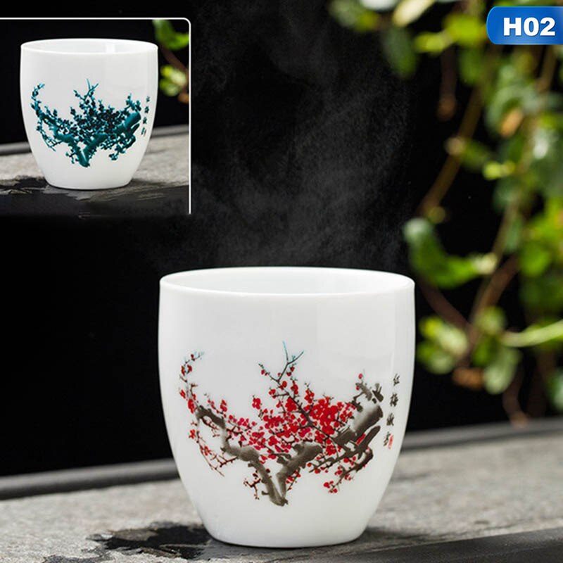 Ceramic Cup Sakura Teacup Cold Temperature Discoloration Color Changing Tea Cup Flower Ceramic Tea Set Tableware: H02