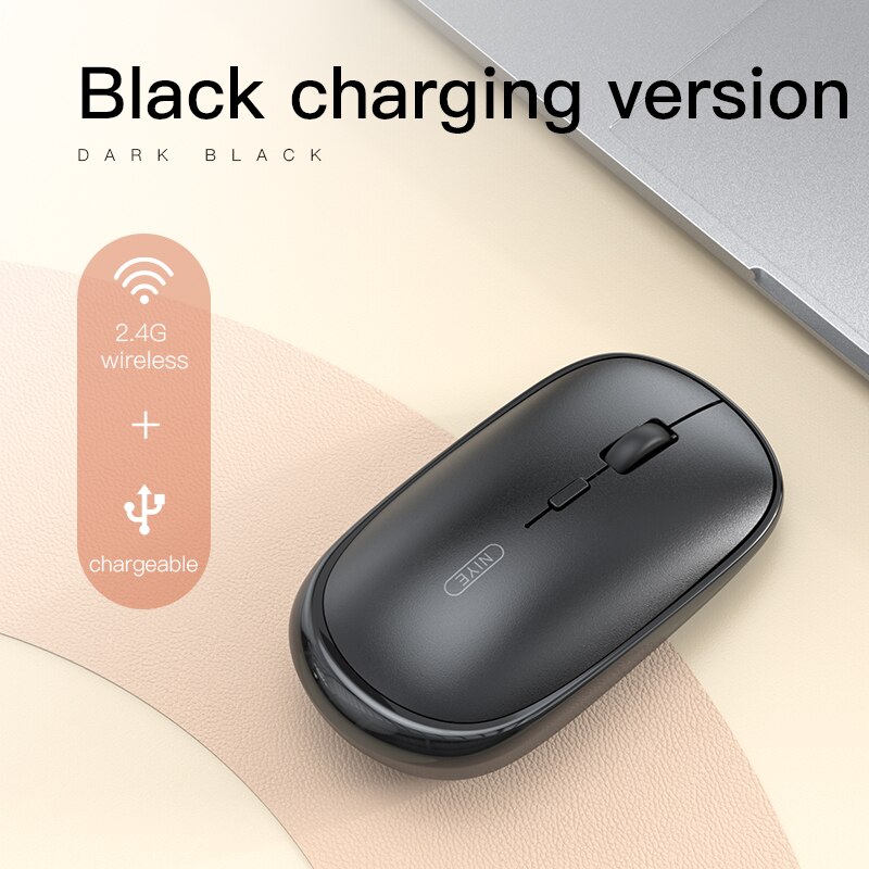 Niye Wireless Mouse 2.4GHz Pink Mouse Rechargeable Silent 1600 DPI Adjustable Computer Home Office Desktop Mice Wireless Mouse: Black Recharge