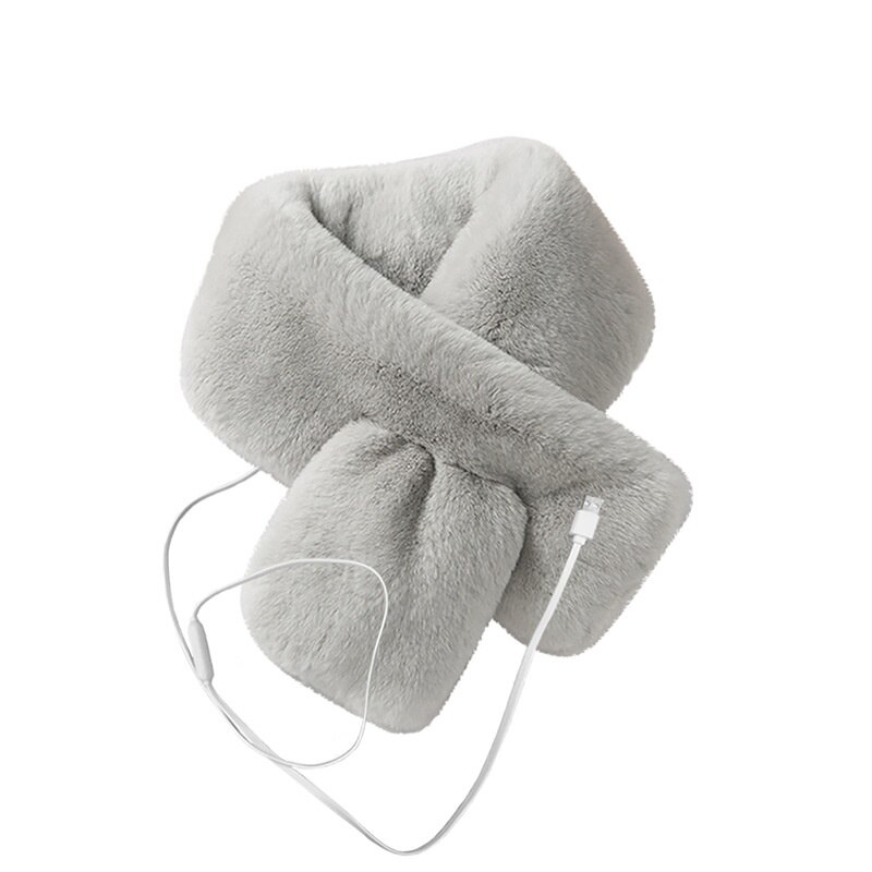 Usb elektrisk opvarmet plys sjal opvarmning tørklæde opvarmning hals wrap kvinder opvarmning tørklæde til vinter udendørs: Lysegrå