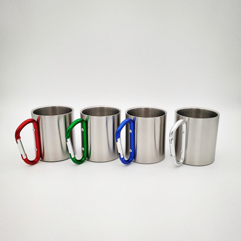 200Ml Rvs Cup Voor Camping Reizen Outdoor Cup Met Handvat Karabijnhaak Klimmen Backpacken Wandelen Draagbare Kopjes