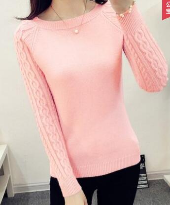 Women Sweaters And Pullovers Autumn Winter Long Sleeve Knitted Sweater Female Black/Pink Jumper Casual Solid Pull Femme: Pink