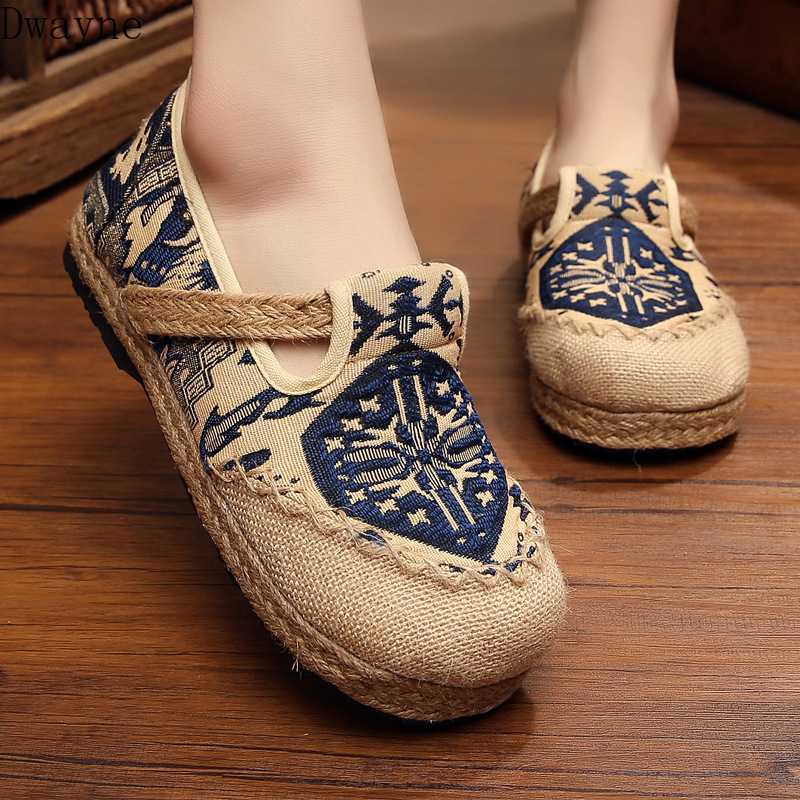 round head cotton and linen national wind shoes summer pedal linen shoes breathable lazy flat shoes