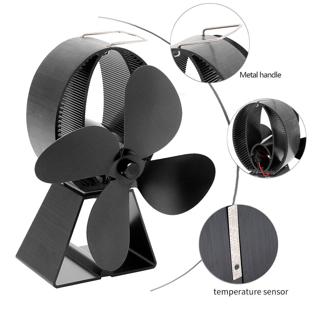 Thermal Power Stove Fan Black Heat Powered Wood Fireplace Fan For Wood/Log Burner / Fireplace 4 Blades