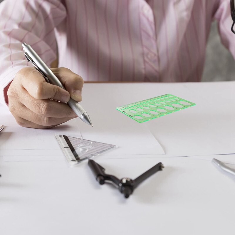 4 Pieces Template Plastic Rulers Circle Oval Circle Radius Drawing Templates for Office and School Supplies Clean Green