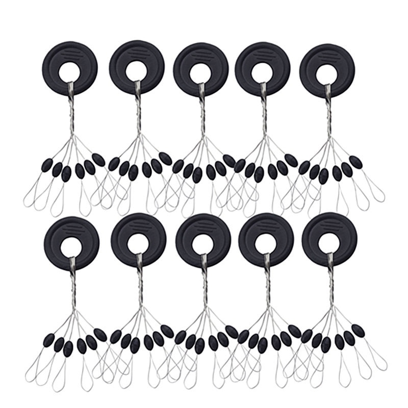 60 Pcs 10 Groepen/Lot Vissen Bobber Float 6 In 1 Zwart Rubber Ovale Stopper Ruimte Bean Connector Vissen lijn Visgerei Accessoires