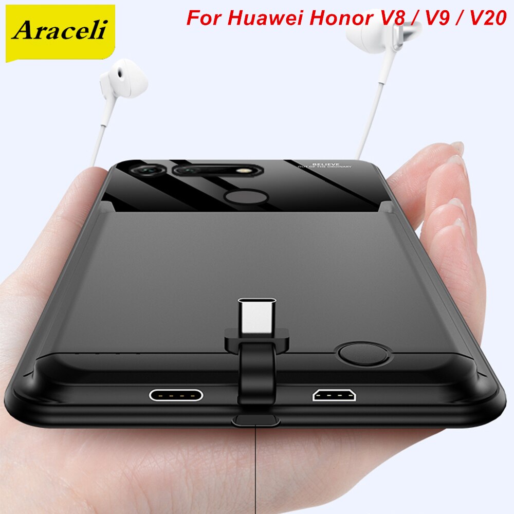 Bateria para huawei honor v8 v9 v20 aracgi, banco de energia 10000 mah para huawei honor v8 e v20 capa do carregador v20