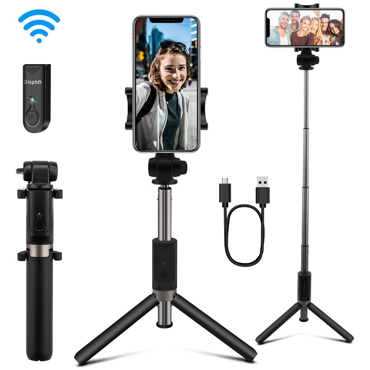 AFAITH – perche à Selfie sans fil Bluetooth, trépied rotatif à 360 ° extensible, Mini monopode pour Smartphones ios et Android
