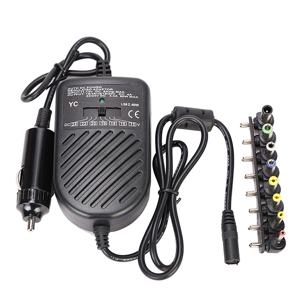 Biloplader strømforsyning adapter 15v-24v 80w til notebook laptop 1 sæt