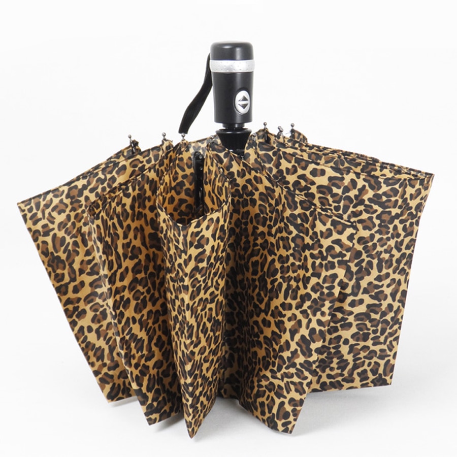 Leopard mønster kvinder regn paraply 10- ribben super vindtæt anti uv parasol luksus mand 3 folde automatisk paraply