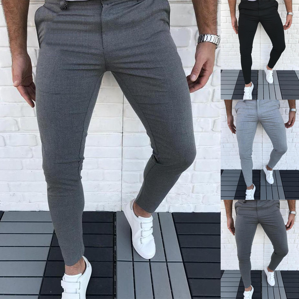 Men's Casual Pants Streetwear Trousers Hip Hop Slim Fit Social Business Autumn Straight Soft Solid Male Black Clothes