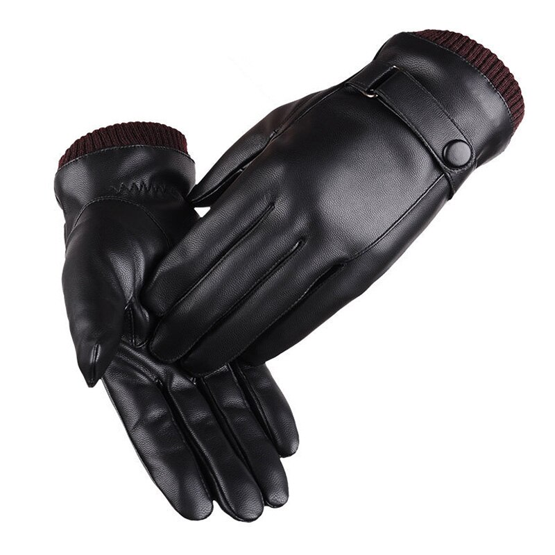 Winter Men Warm Hand Gloves Waterproof Faux Leather Touch Screen Mittens Black Driving Ski Gloves