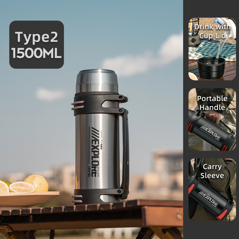 Large Capacity Thermos Bottle with handle Double-wall vacuum Insulated Bottles Leakproof Water Jug for Travel Hiking Camping: Clear