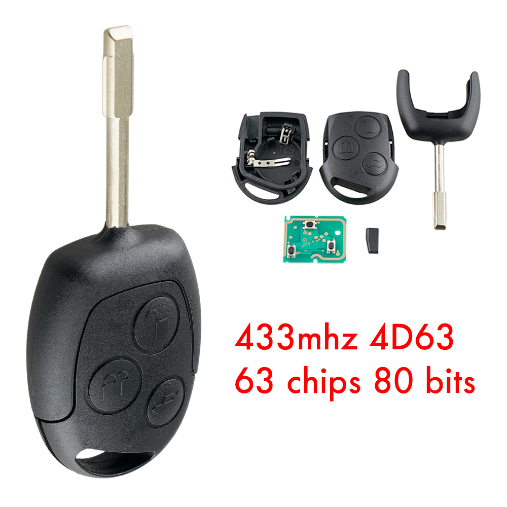 3-Tasten-Fernbedienung 433MHz 63 Chips 80 Bit für Ford Fiesta , Fusion