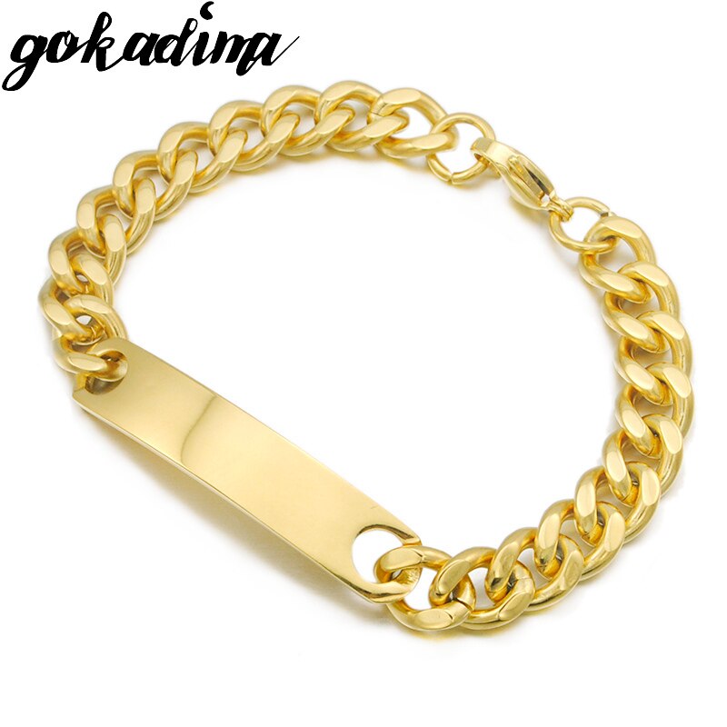 Gokadima Stainless Steel ID Bracelet For Women Men Jewellery Chain Cuff,4 colors, Items,WB001