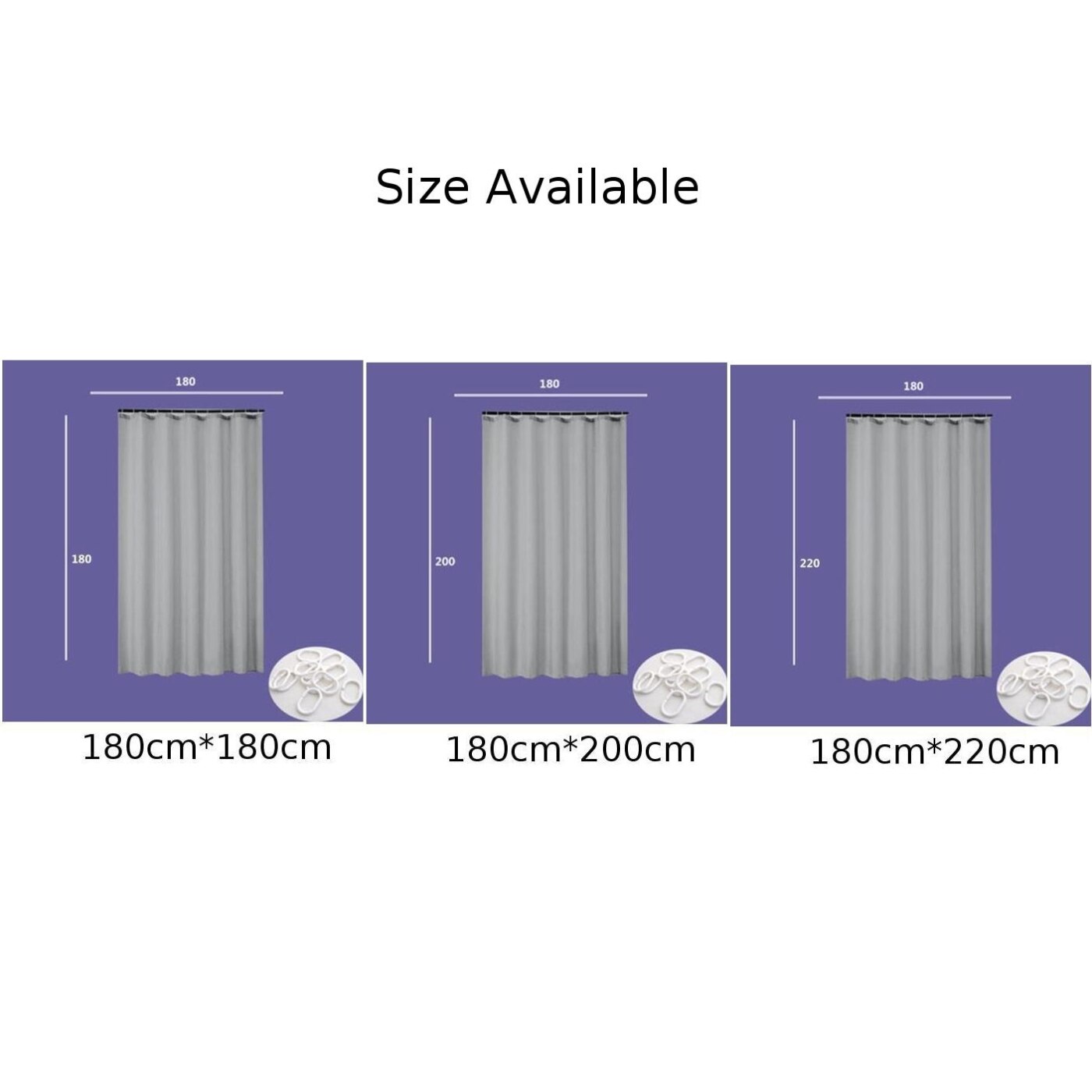 Shower Curtain Grey Polyester Waterproof Bathing Sheer With Hooks For Home Decoration Bathroom 3 Sizes