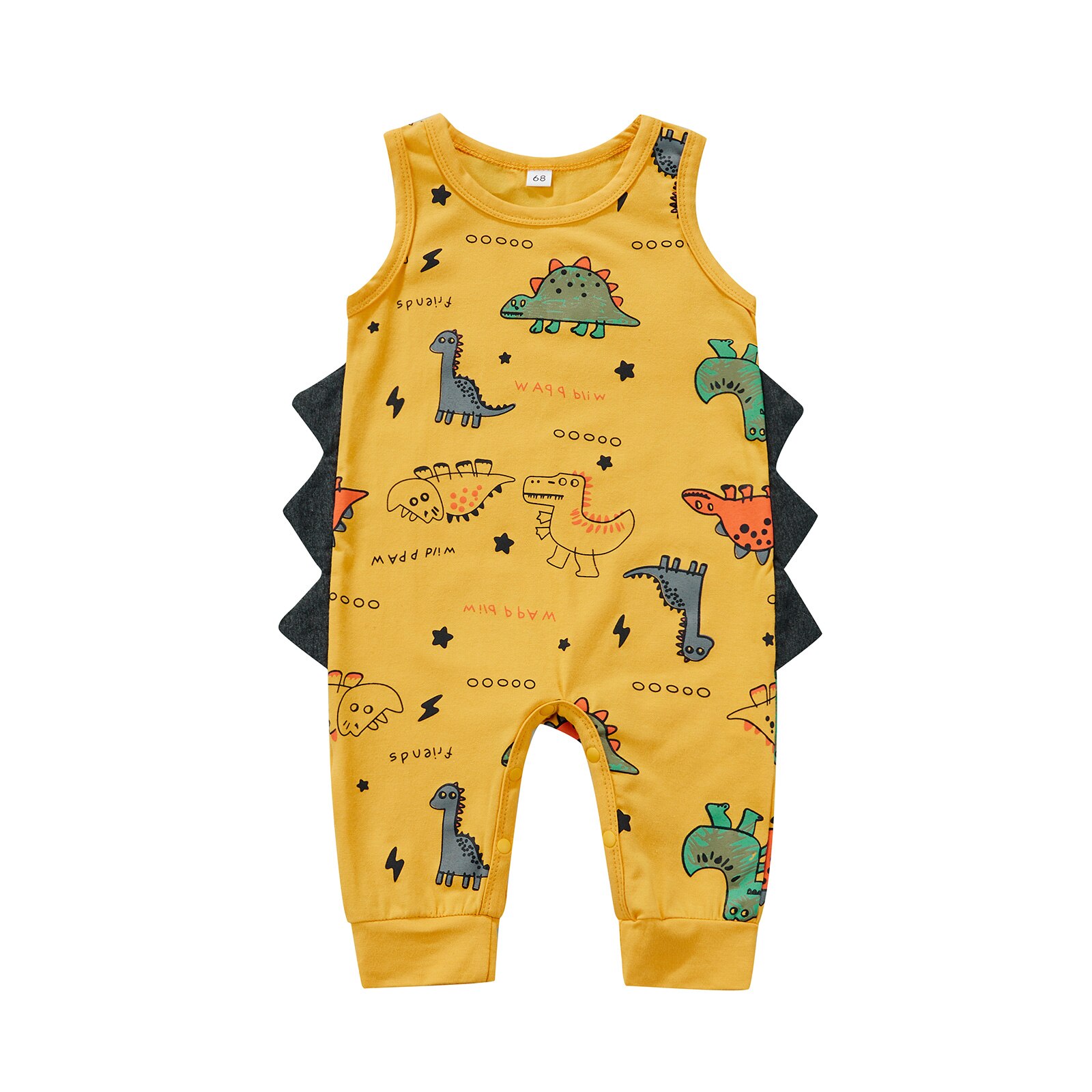 Macacão infantil do dinossauro do menino do bebê, animais dos desenhos animados sem mangas imprimir macacão macacão verão macacões: YELLOW / 18 m