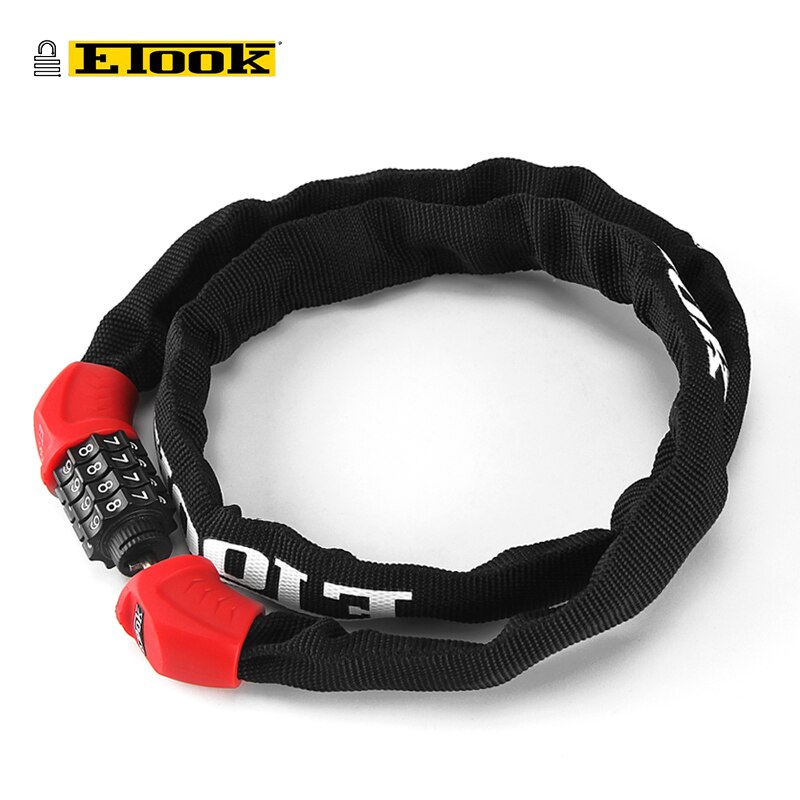 ETOOK Bike Chain Lock 4-Digit Combination Lock For Bicycle Motorcycle Scooter Helmets Anti-theft Cycling Bicycle Lock Password: Red