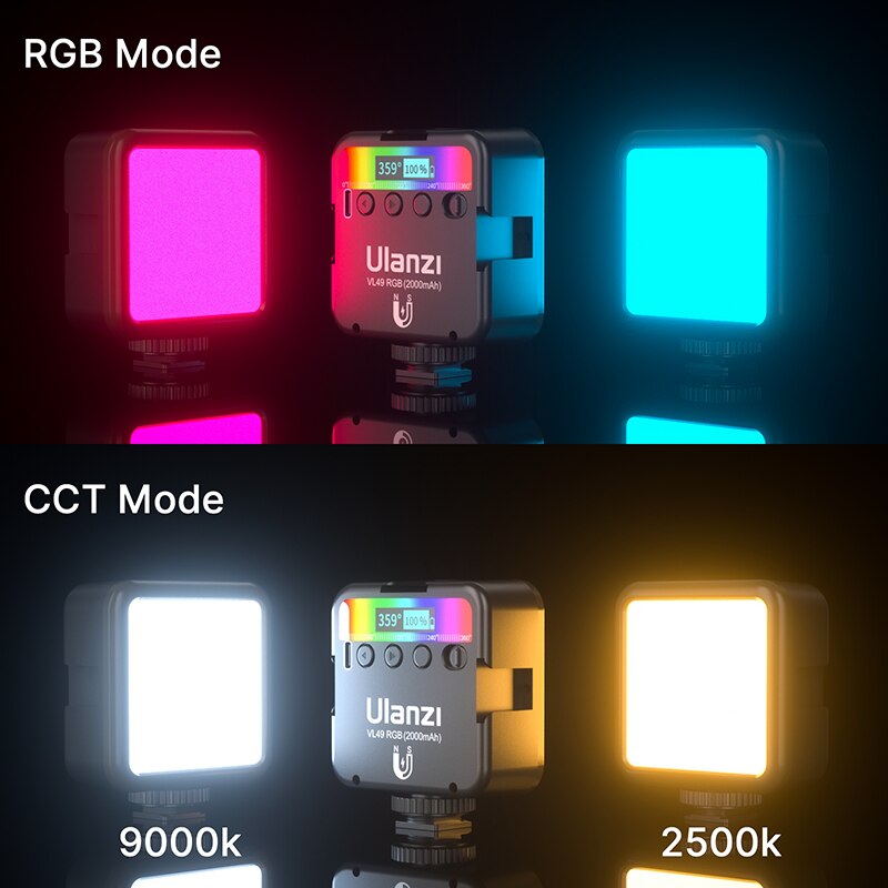 Ulanzi VL49 RGB Mini LED Video Light 2000mAh 2500K-9000K Portable Photography Lights Vlog Fill Light for DSLR SLR Camera Lamp