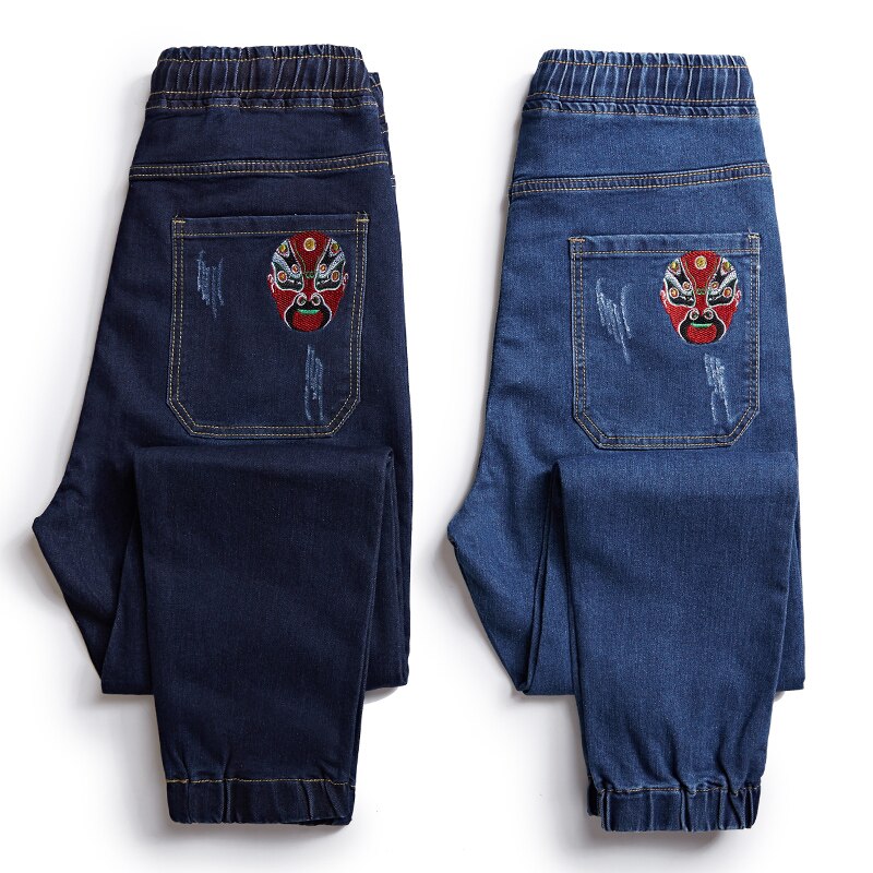 5XL 8XL Plus size Stretch Men&#39;s Jeans Trend Elastic waist Harem Pants Brand Blue Distressed Casual Denim Trousers