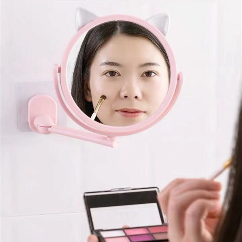 Gratis stansning vægophæng lille spejl badeværelse væg makeup spejl husholdnings badeværelse vægmonteret badeværelse spejl