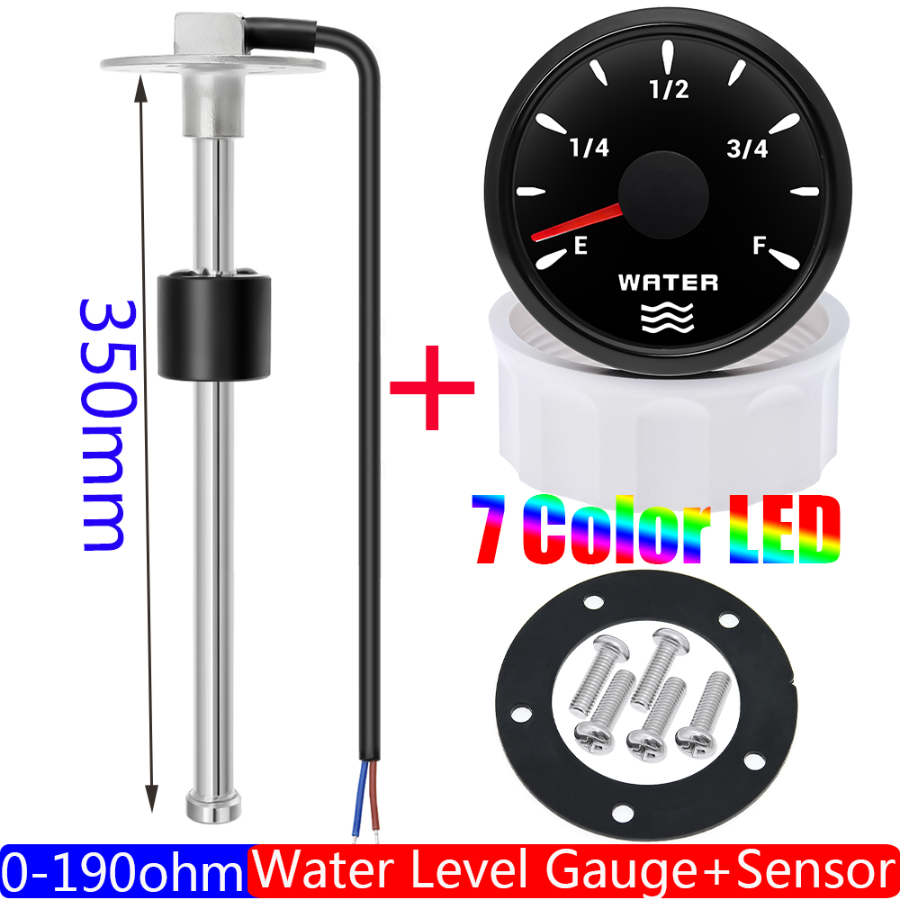 7 Color Backlight 52mm Water Level Gauge 0-190 Ohm Water Level Sensor Waterproof Water Tank Meter Indicator for Boat Car 12V 24V: Blue
